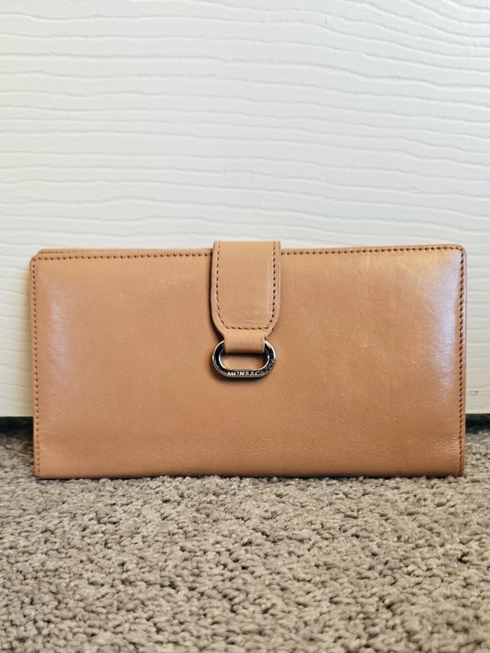 Vintage Monsac Tan Leather Continental Flap Wallet with Zip Pocket